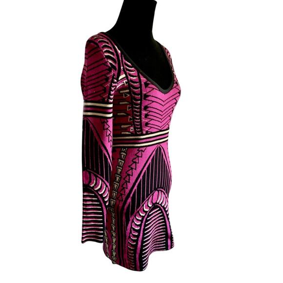 2B BeBe Y2K Geometric Pink Black Gold Bodycon Dress Medium - Picture 1 of 6